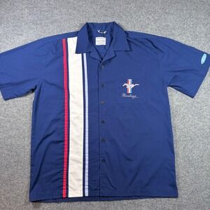 David Carey Ford Mustang Pit Shirt Mens XL Blue Racing Stripe Embroidered